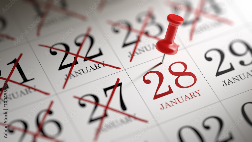 January 28 written on a calendar to remind you an important appo January 28 written on a calendar to remind you an important appo