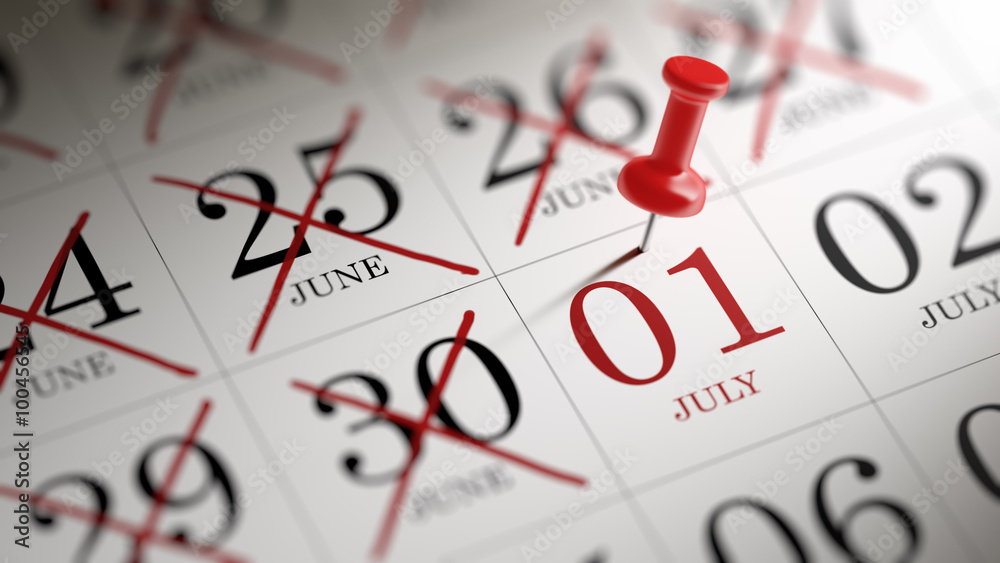 July 01 written on a calendar to remind you an important appoint July 01 written on a calendar to remind you an important appoint