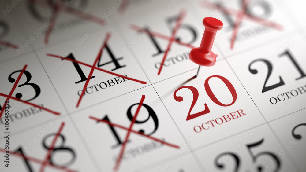 October 20 written on a calendar to remind you an important appo October 20 written on a calendar to remind you an important appo