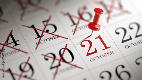 October 21 written on a calendar to remind you an important appo