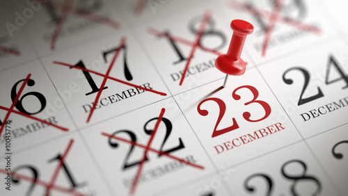 December 23 written on a calendar to remind you an important app