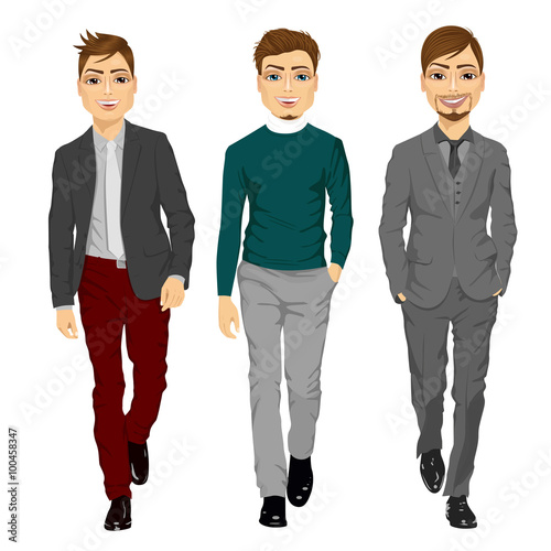 portrait of young men walking forward