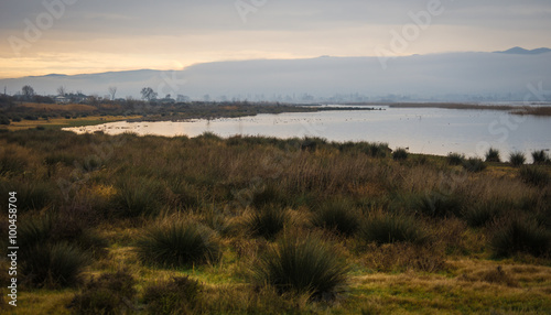 Scenic landscape with lake Koroneia, Northern Greece photo