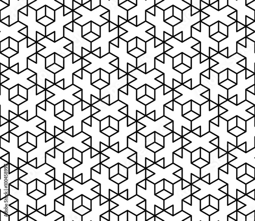 Vector modern seamless sacred geometry pattern 3d, black and white abstract geometric background, pillow print, monochrome retro texture, hipster fashion design