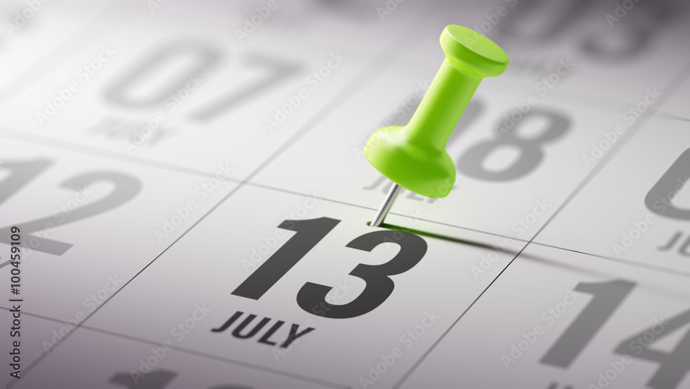 July 13 written on a calendar to remind you an important appoint July 13 written on a calendar to remind you an important appoint