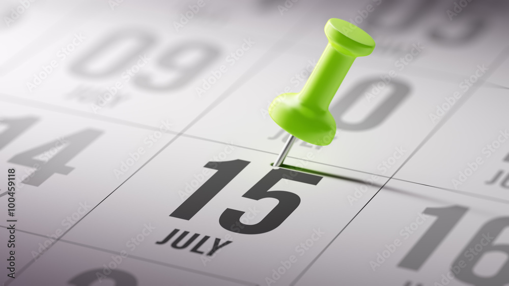 July 15 written on a calendar to remind you an important appoint July 15 written on a calendar to remind you an important appoint