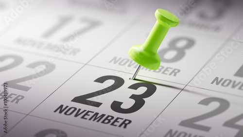 November 23 written on a calendar to remind you an important app