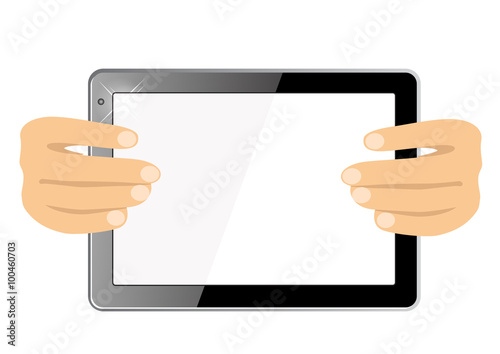 hands showing a tablet touch computer gadget with isolated screen