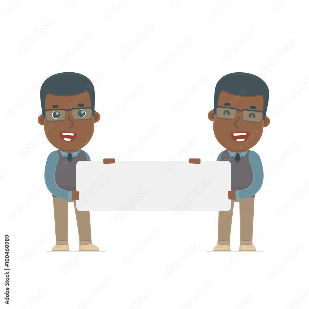 Funny Character African American Teacher holds and interacts wit Funny Character African American Teacher holds and interacts wit