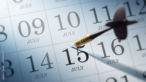 July 15 written on a calendar to remind you an important appoint