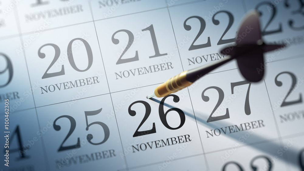November 26 written on a calendar to remind you an important app November 26 written on a calendar to remind you an important app