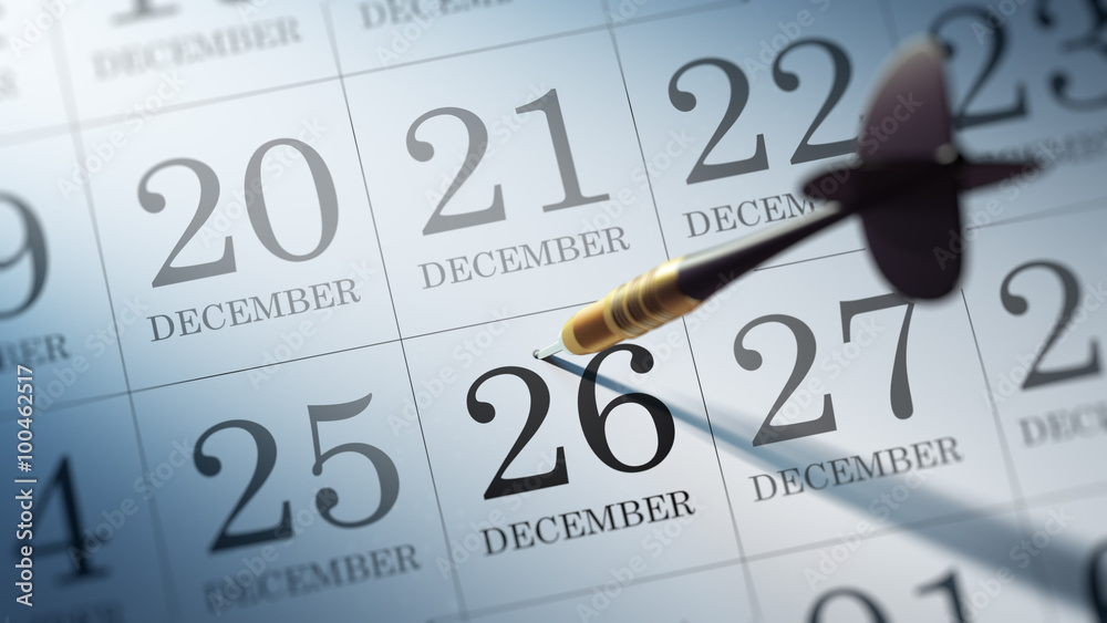 December 26 written on a calendar to remind you an important app December 26 written on a calendar to remind you an important app