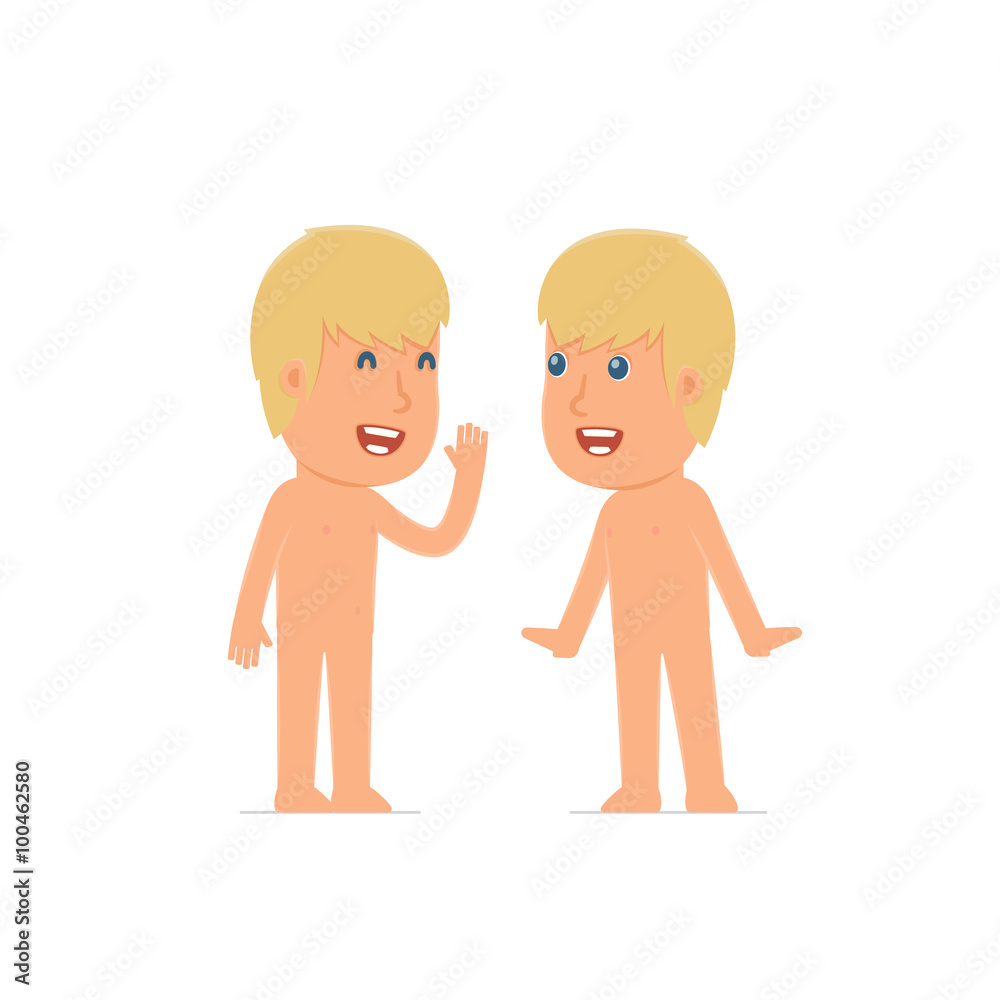 Cunning Character Naked Man gossiping and telling secret to his Cunning Character Naked Man gossiping and telling secret to his