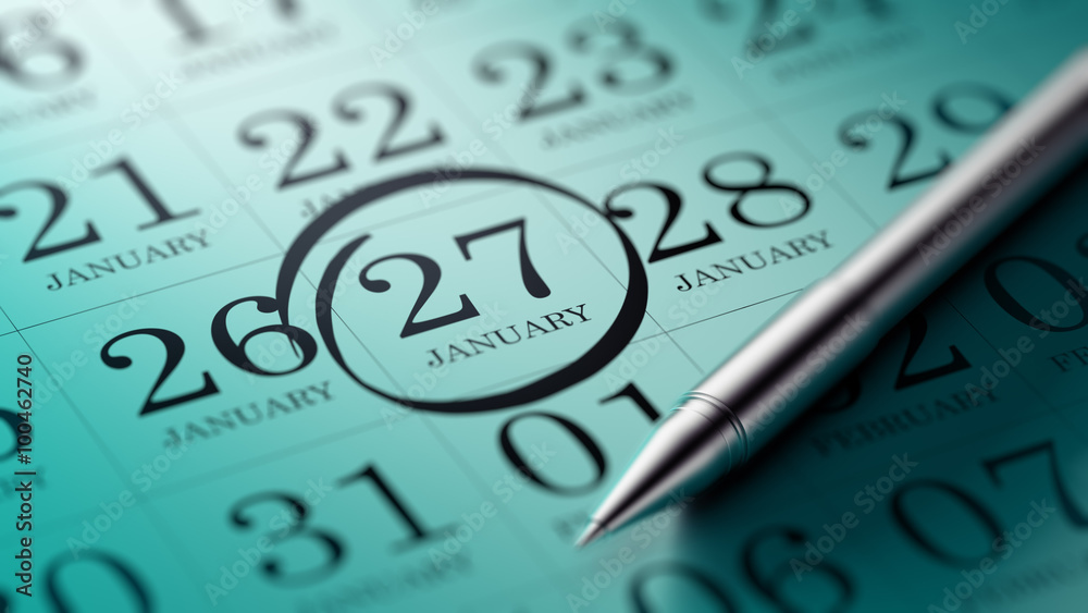 January 27 written on a calendar to remind you an important appo January 27 written on a calendar to remind you an important appo