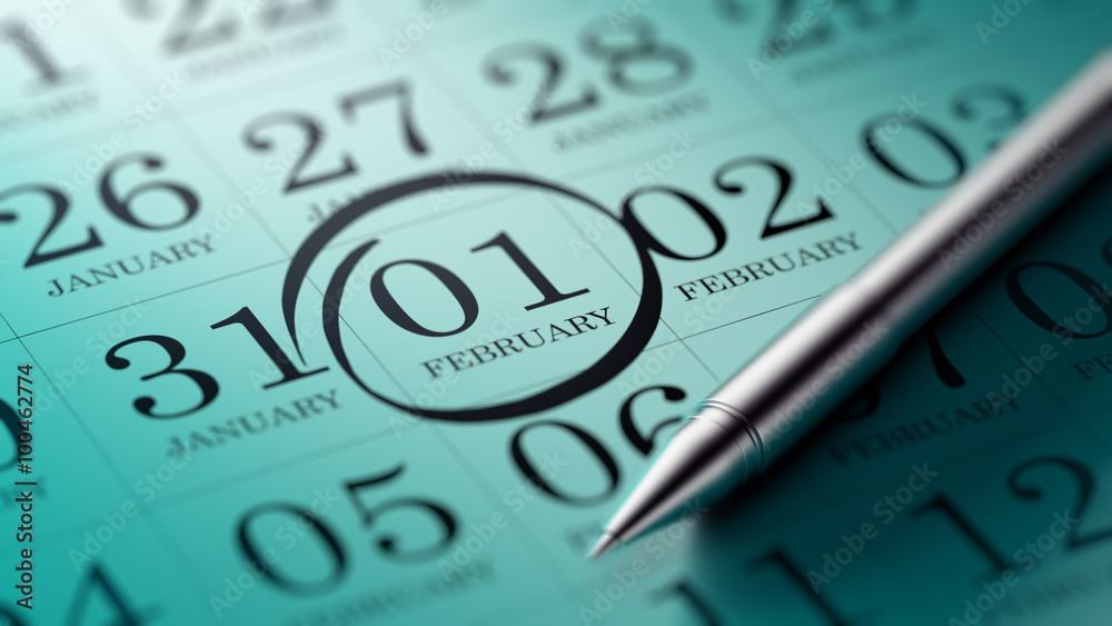 February 01 written on a calendar to remind you an important app February 01 written on a calendar to remind you an important app