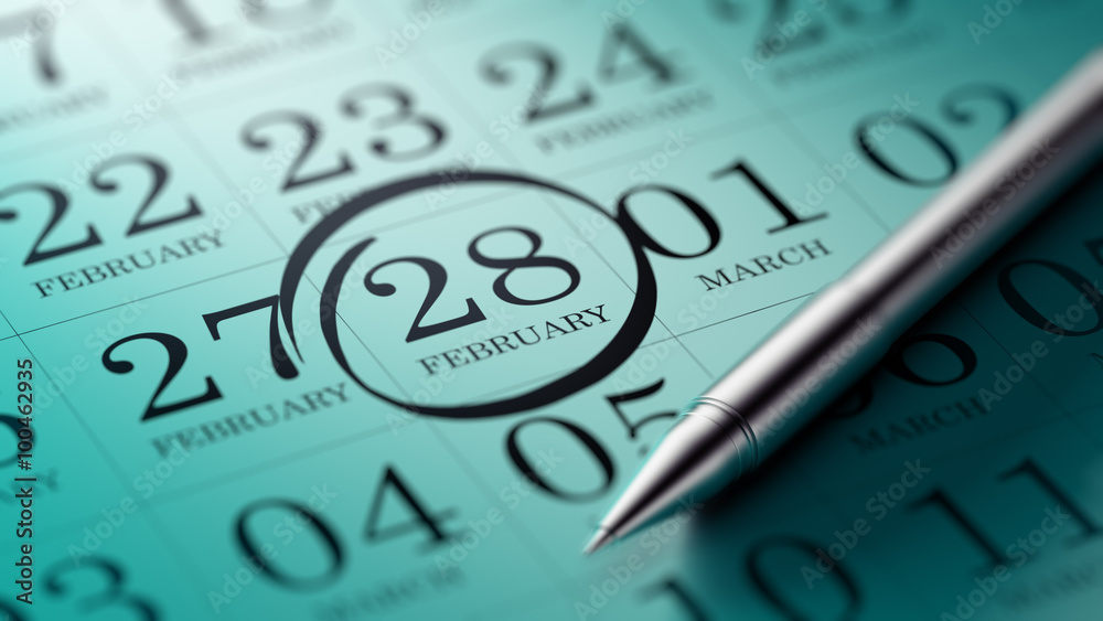 February 28 written on a calendar to remind you an important app February 28 written on a calendar to remind you an important app