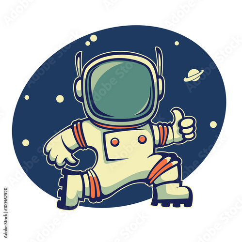 retro austronaut in outer space, cartoon vector  illustration