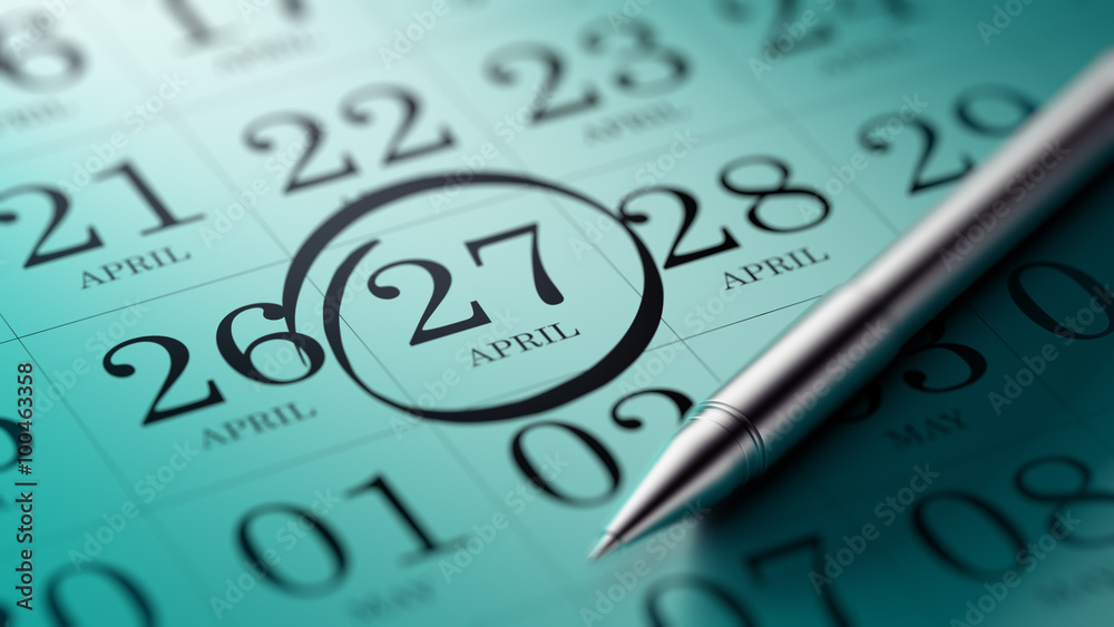 April 27 written on a calendar to remind you an important appoin April 27 written on a calendar to remind you an important appoin