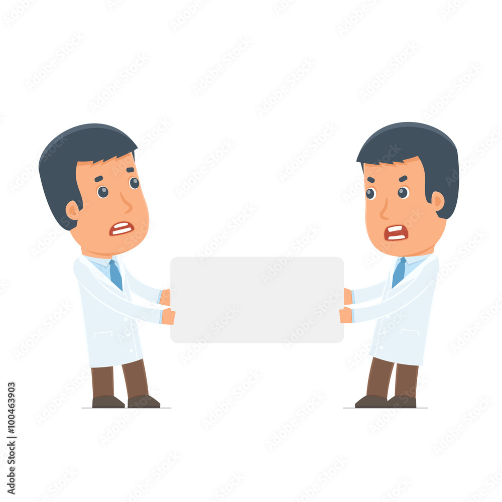 Funny Character Doctor holds and interacts with blank forms or o Funny Character Doctor holds and interacts with blank forms or o