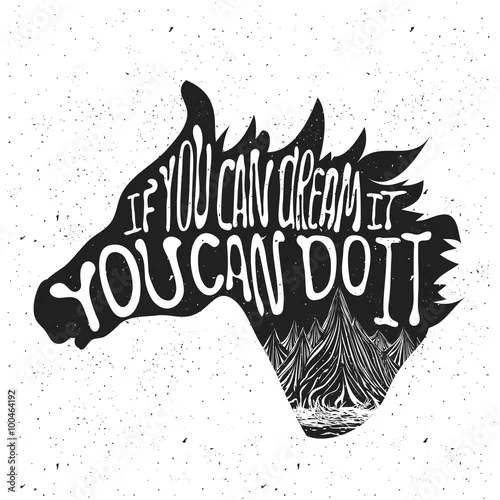 Obraz Plakat typografii z sylwetka głowa konia i góry