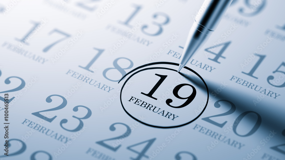 February 19 written on a calendar to remind you an important app February 19 written on a calendar to remind you an important app