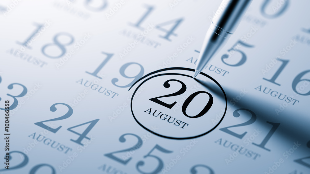 August 20 written on a calendar to remind you an important appoi August 20 written on a calendar to remind you an important appoi