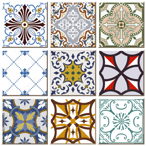 Vintage retro ceramic tile pattern set collection 013
