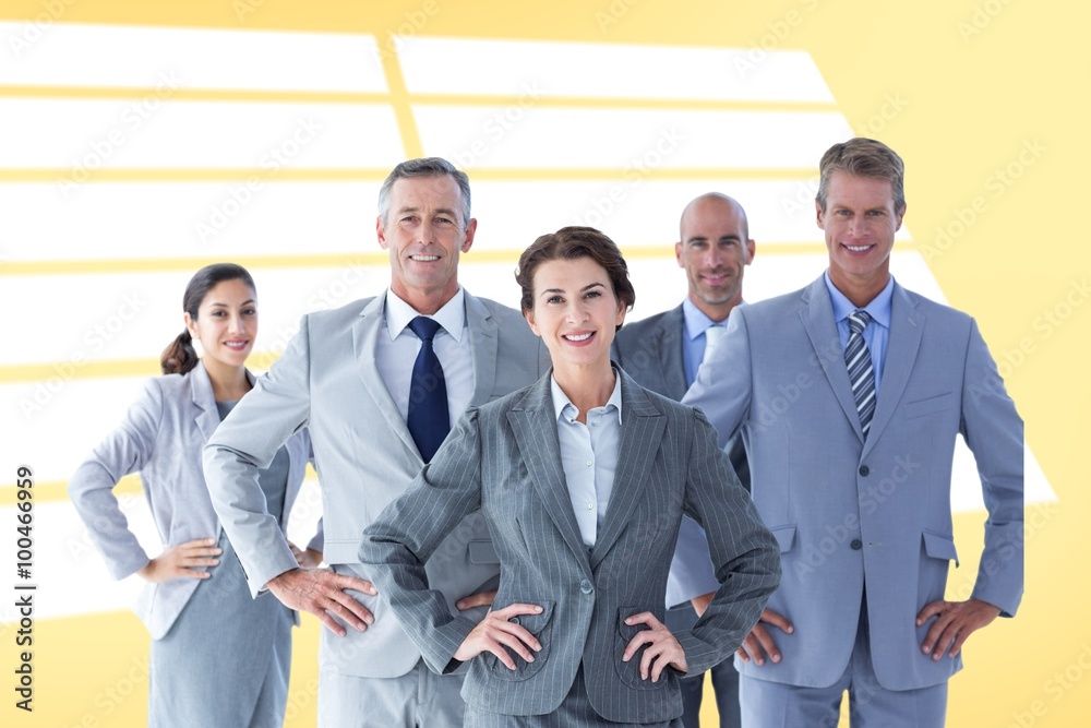 Composite image of business colleagues standing in a row Composite image of business colleagues standing in a row