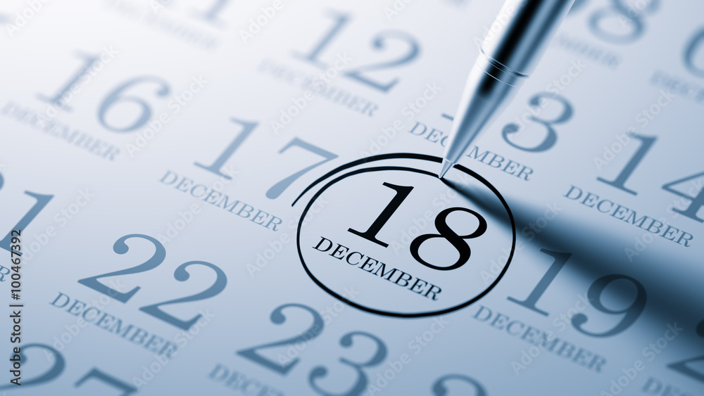 December 18 written on a calendar to remind you an important app December 18 written on a calendar to remind you an important app