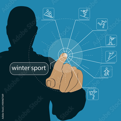 Set of winter sport icons, infogaphic with digital layer effect. Vector illustration.