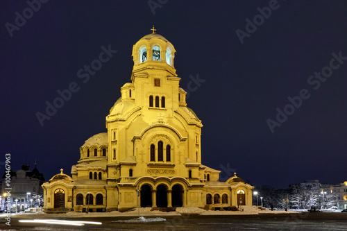 Night panorama of Alexander Nevsky Cathedral, Sofia, Bulgaria