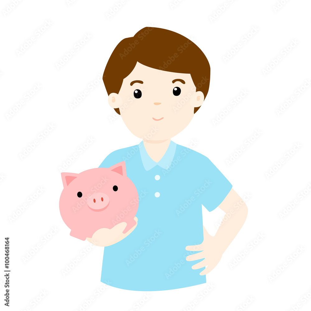 man save money in piggy bank vector man save money in piggy bank vector