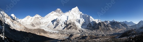 Mount Everest with beautiful sky and Khumbu Glacier