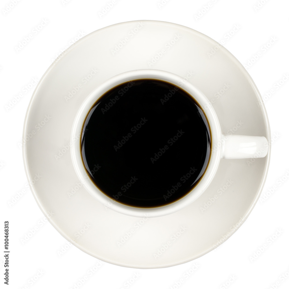 Top view of a cup of coffee, isolate on white Top view of a cup of coffee, isolate on white