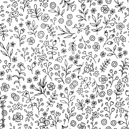 Black and white flower seamless pattern