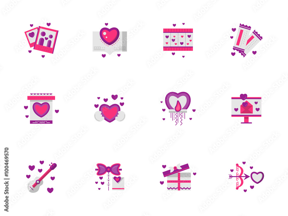 Bright pink love vector icons set