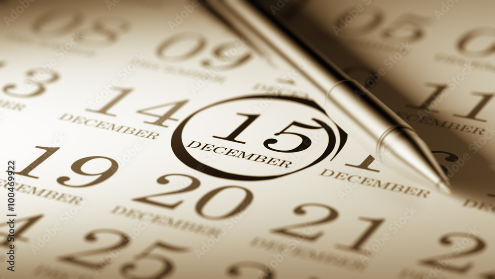 December 15 written on a calendar to remind you an important app December 15 written on a calendar to remind you an important app
