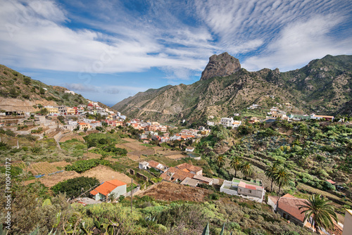 Scenic view of vallehermoso town in la Gomera, Canary island, Spain. photo