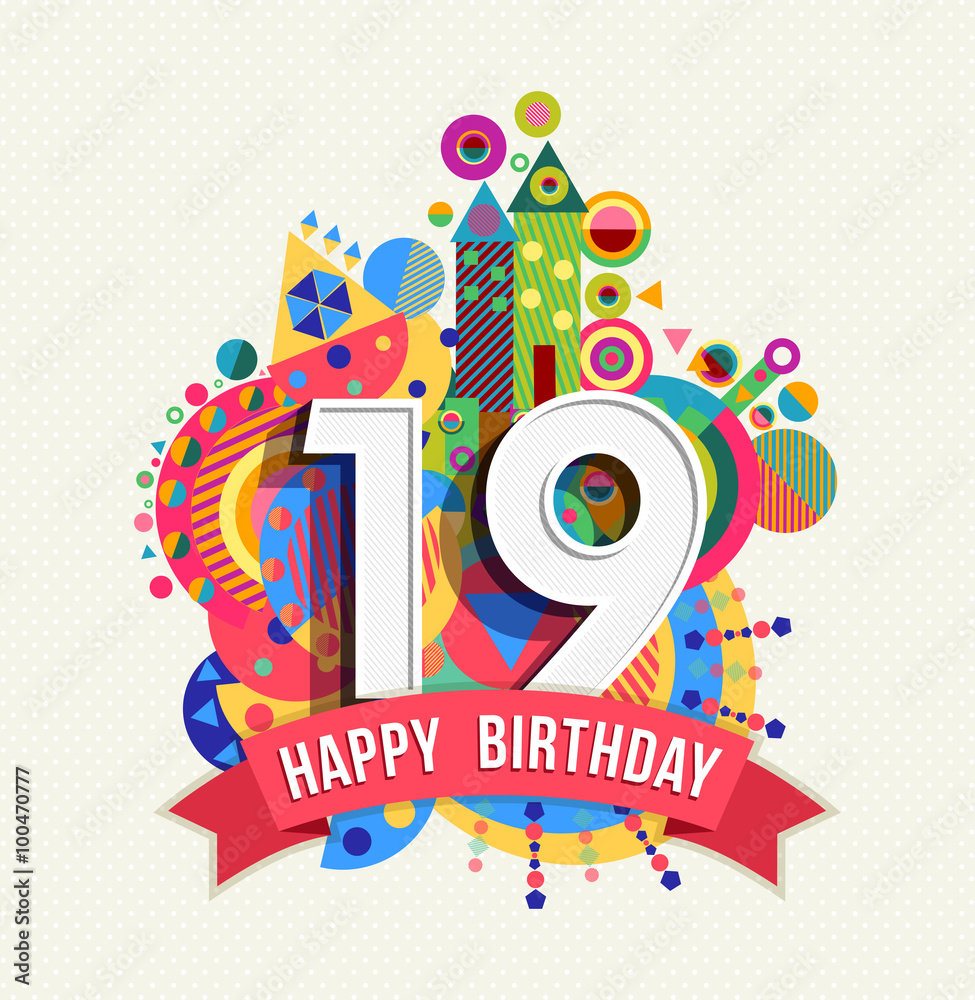 Happy birthday 19 year greeting card poster color Stock-Vektorgrafik ...