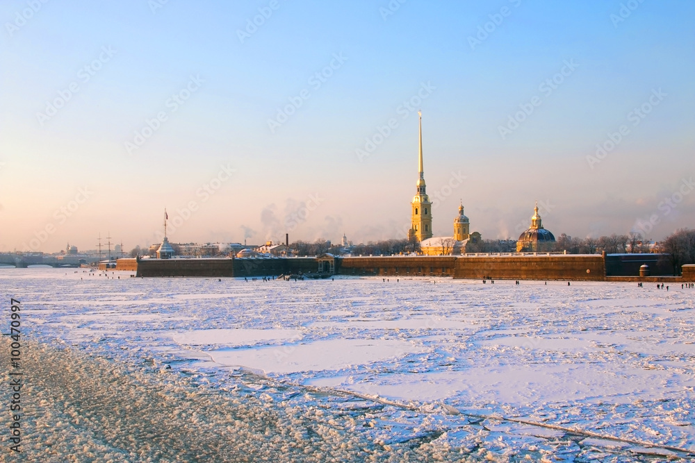 Sunset view of Peter and Paul Fortress in St. Petersburg, Russia Sunset view of Peter and Paul Fortress in St. Petersburg, Russia