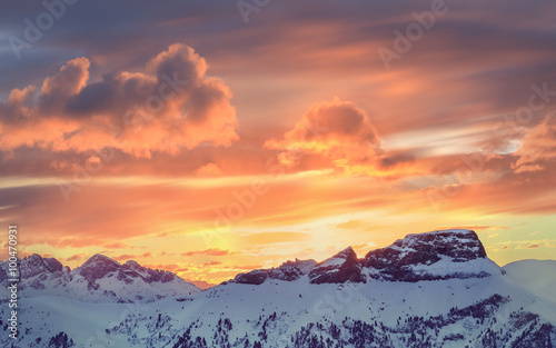 Winter landscape of high snowy mountains 