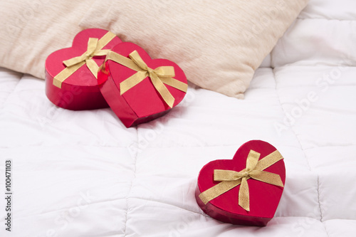 gift boxes with heart shape in the bedroom