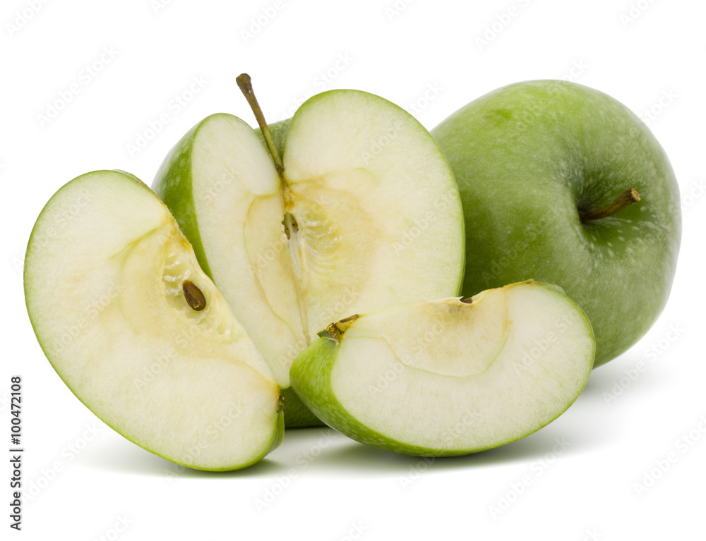 Green sliced apple isolated on white background cutout Green sliced apple isolated on white background cutout