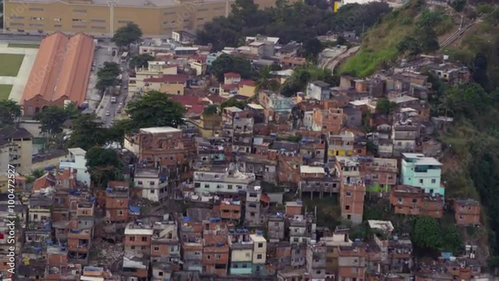 Aerial shot of favela on the mountainside in Rio de Janeiro, Brazil Aerial shot of favela on the mountainside in Rio de Janeiro, Brazil