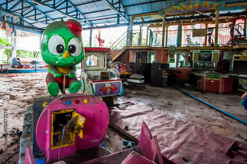 Derelict fair ground ride at Yangon abandoned amusement park photo