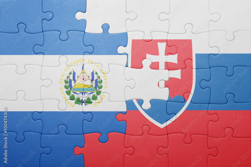 puzzle with the national flag of slovakia and el salvador - obrazy, fototapety, plakaty 