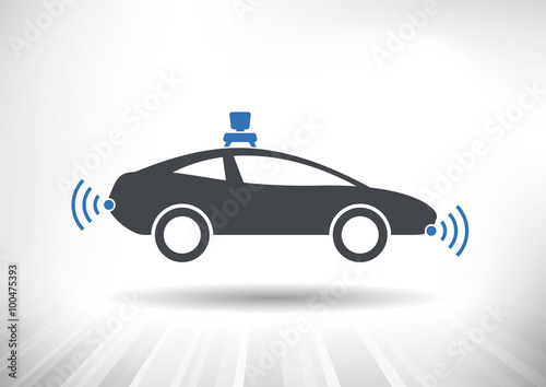 Driverless Car. Driverless car icon with roof camera and radar sensor symbols. Side view. Fully scalable vector illustration.