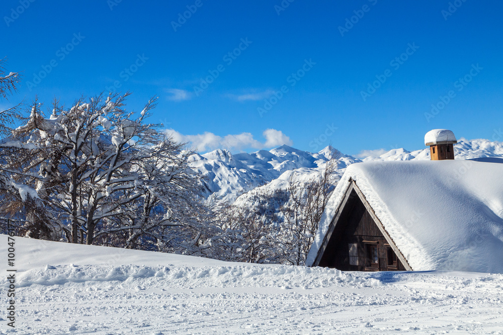 Snowy mountain landscape with the Julian Alps Snowy mountain landscape with the Julian Alps