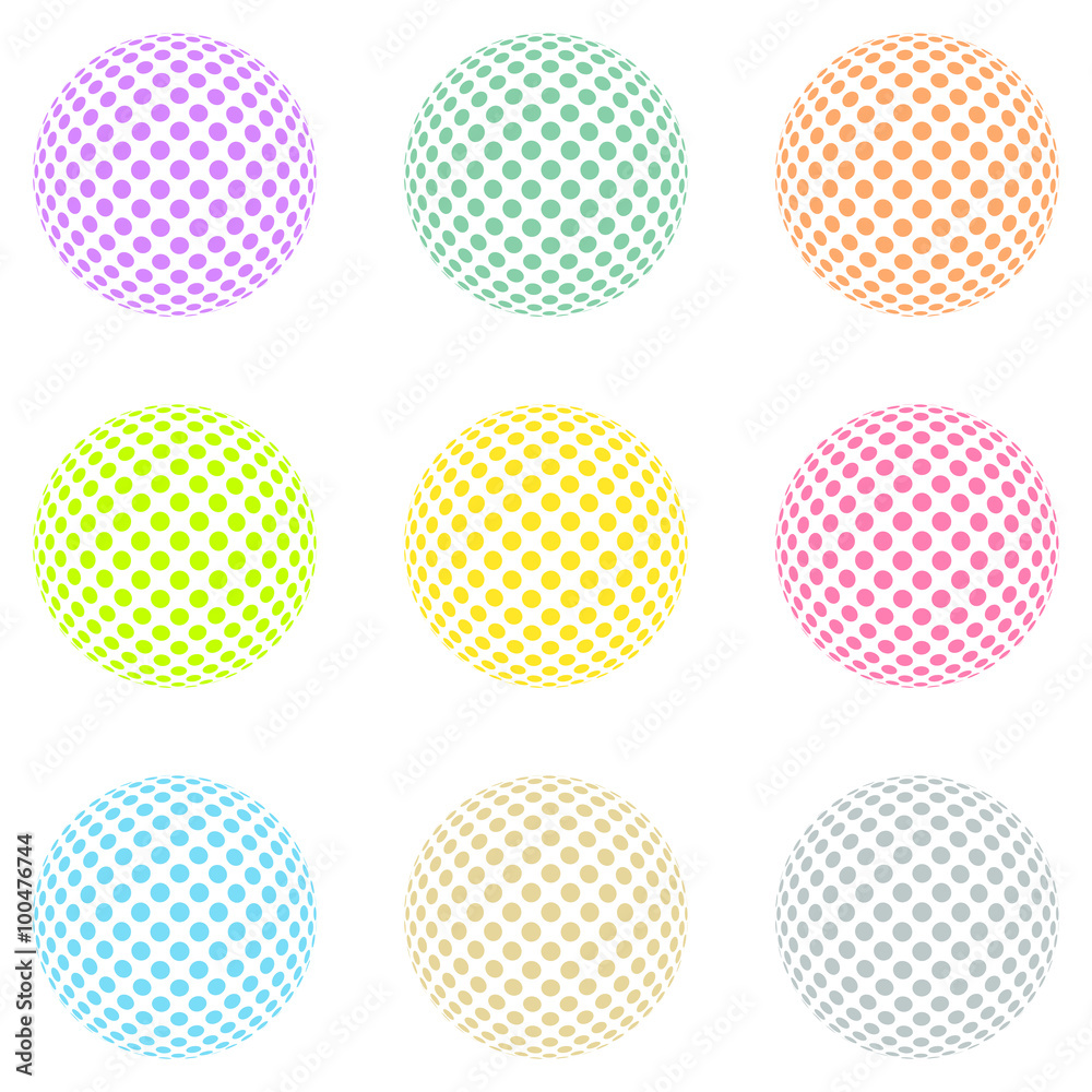Set of colored balls composed of colored rings on the white ball on a white background