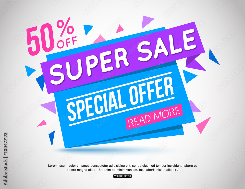 Super Sale paper banner. Super Sale and special offer. 50% off. Super Sale paper banner. Super Sale and special offer. 50% off.